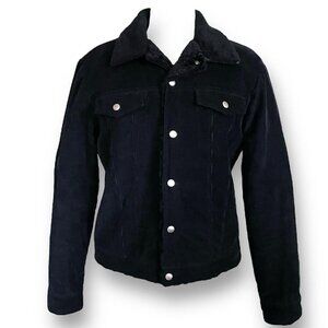 A.P.C. Womens Trucker Jacker Sz Large Black Corduroy Shearling Collar Lining
